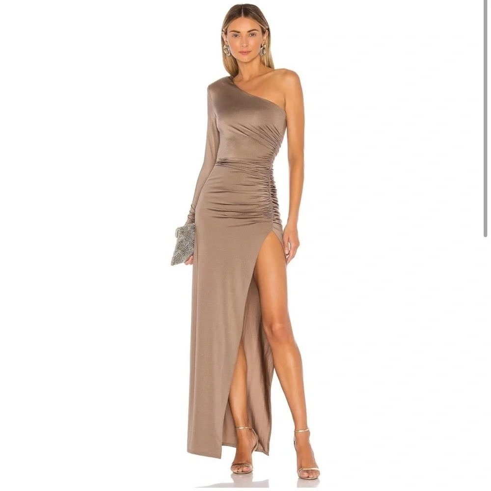 Michael Costello X Revolve Nude One Shoulder Gilly Maxi Dress $238 Size Medium